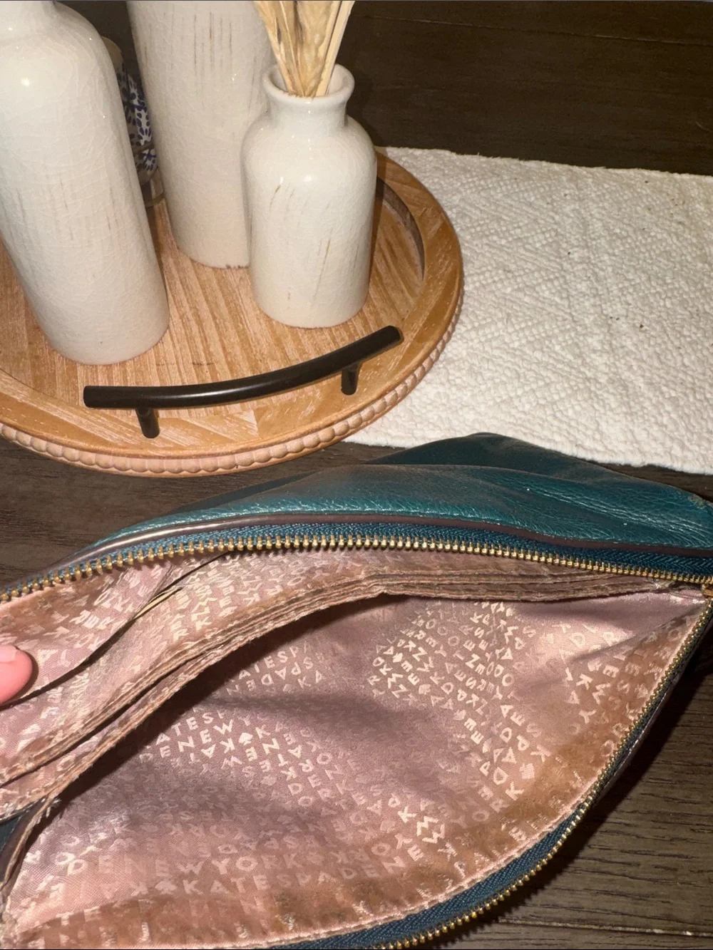 kate spade Teal Pebbled Leather Double-Zip Crossbody with Gold Hardware